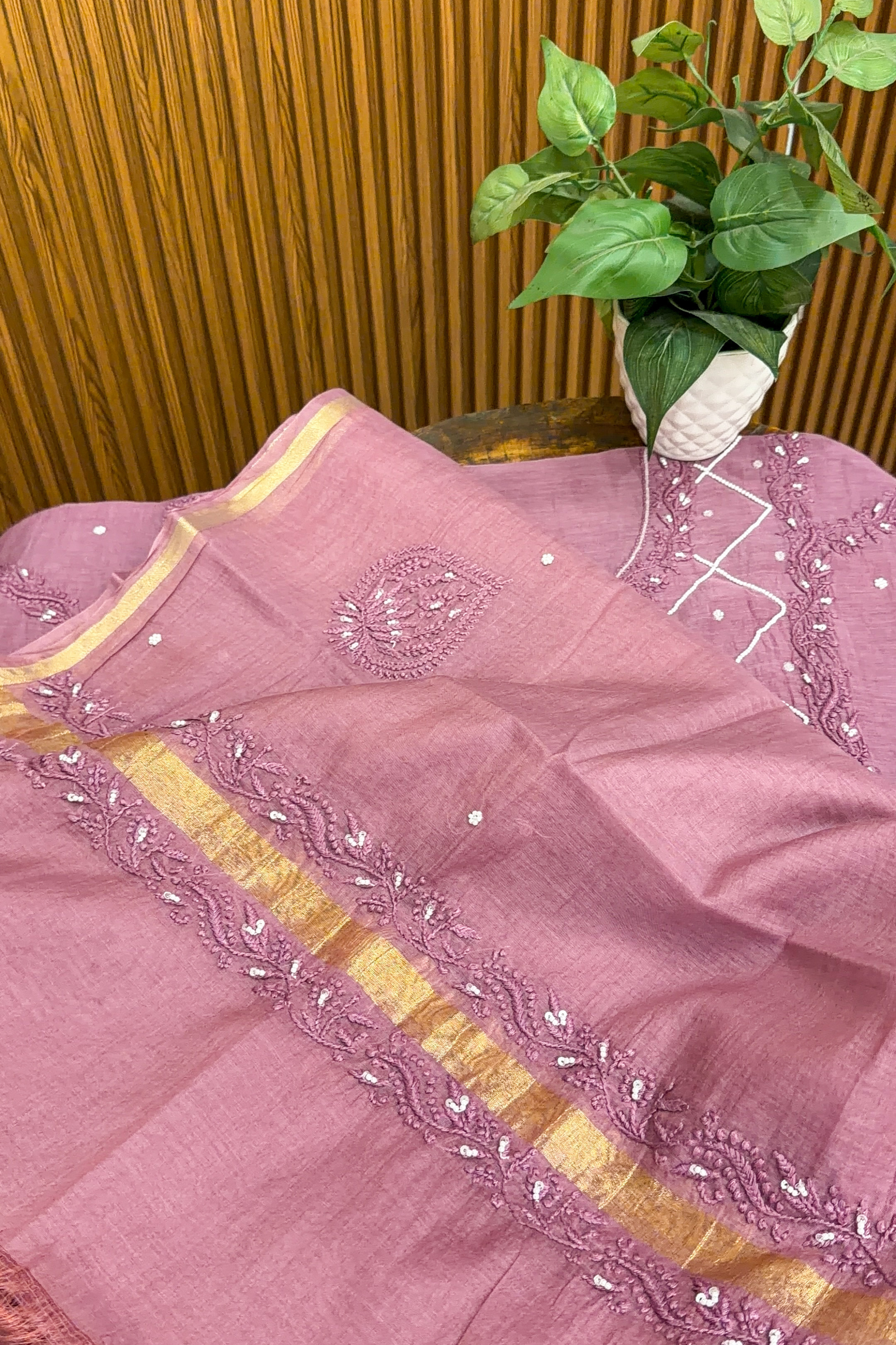 Arsh Hand Embroidered Mul Chanderi Unstitched Chikankari 3pc Suit Set - arshchikan