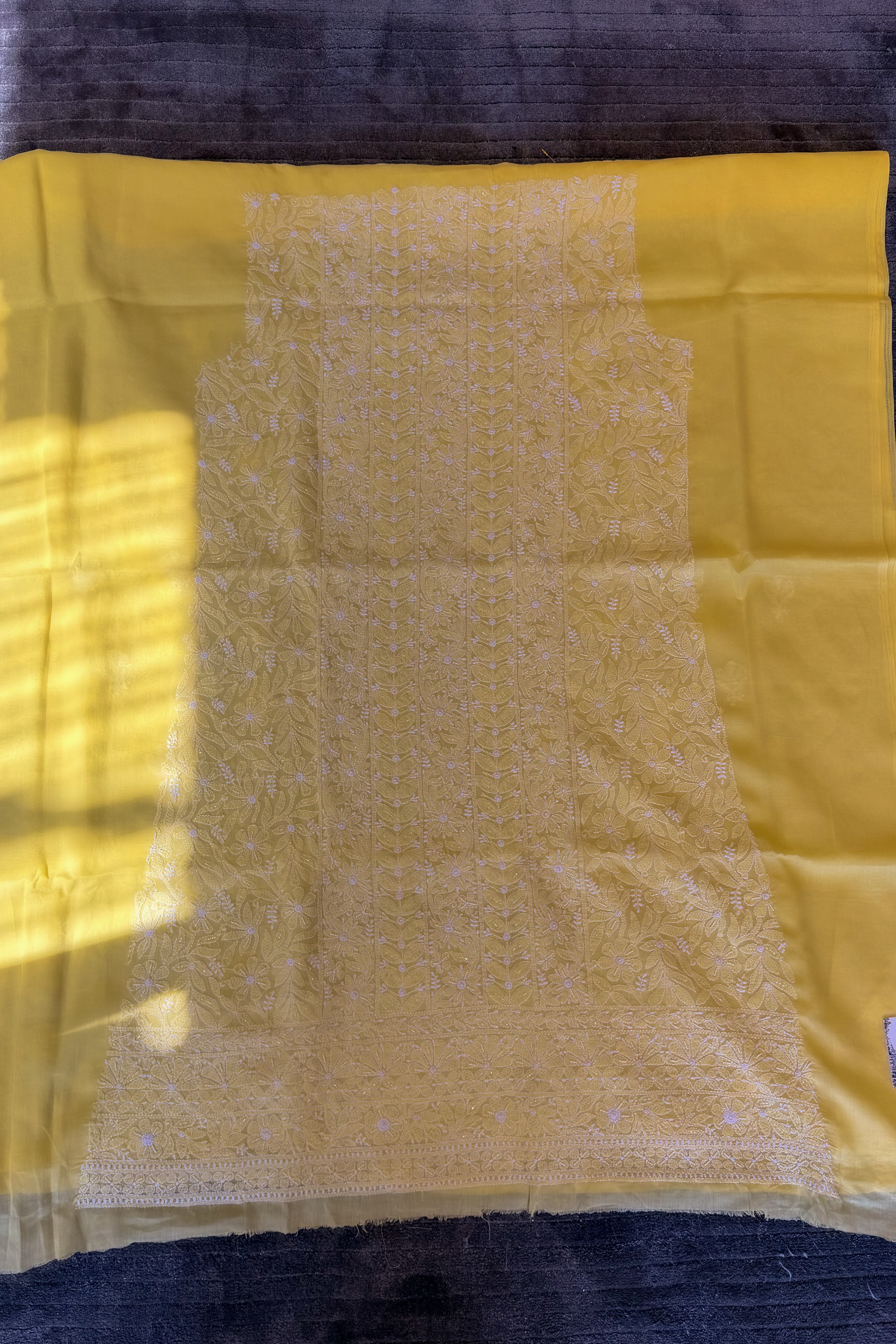 Arsh Handcrafted Yellow Cotton Unstitched Chikankari 3pc Suit - arshchikan