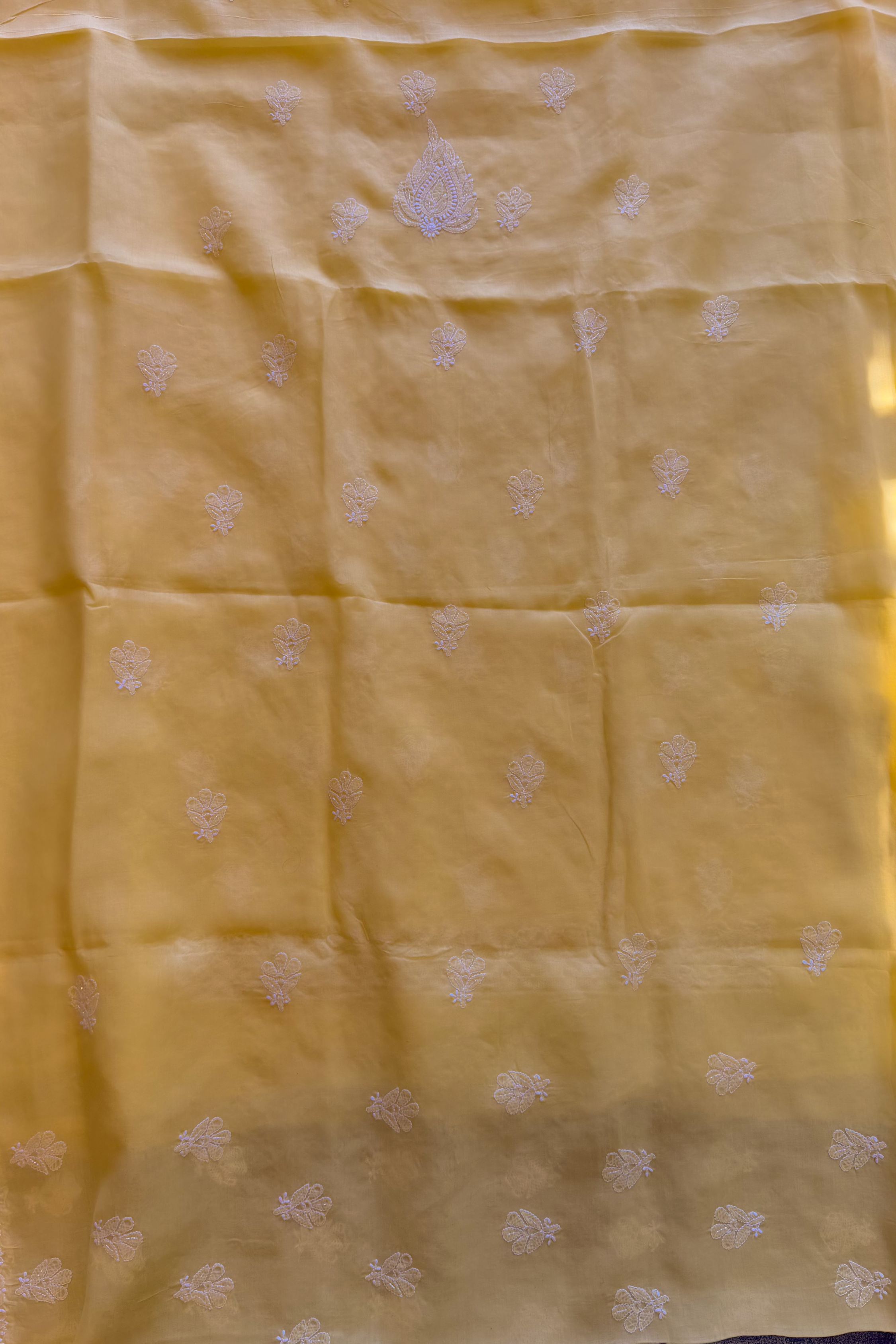 Arsh Handcrafted Yellow Cotton Unstitched Chikankari 3pc Suit - arshchikan