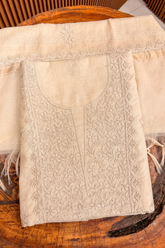 Arsh Handcrafted Mul Chanderi Unstitched Chikankari Kurti and Dupatta set