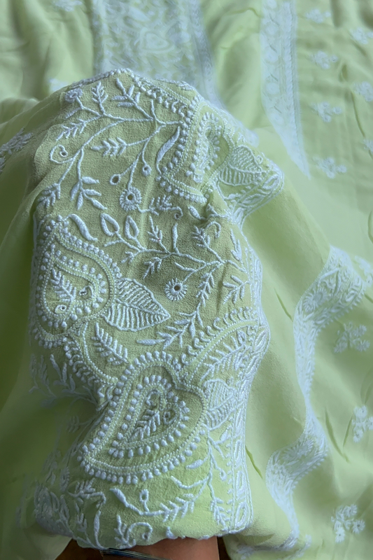 Arsh Handcrafted Light Green Pure Georgette Unstitched Chikankari 3pc Suit