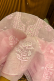 Arsh HandCrafted Mul Chanderi Unstitched Chikankari Kurti and Dupatta set