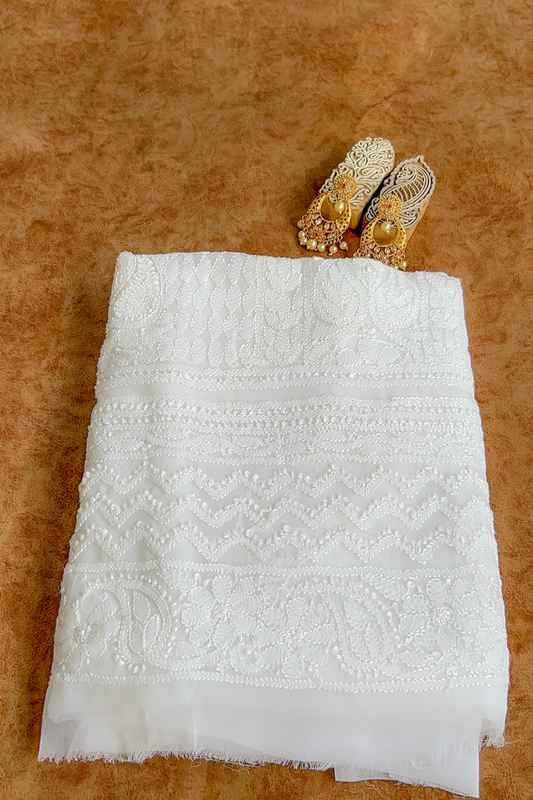 Arsh Chikankari hand embroidered White Chikan Kurti piece.