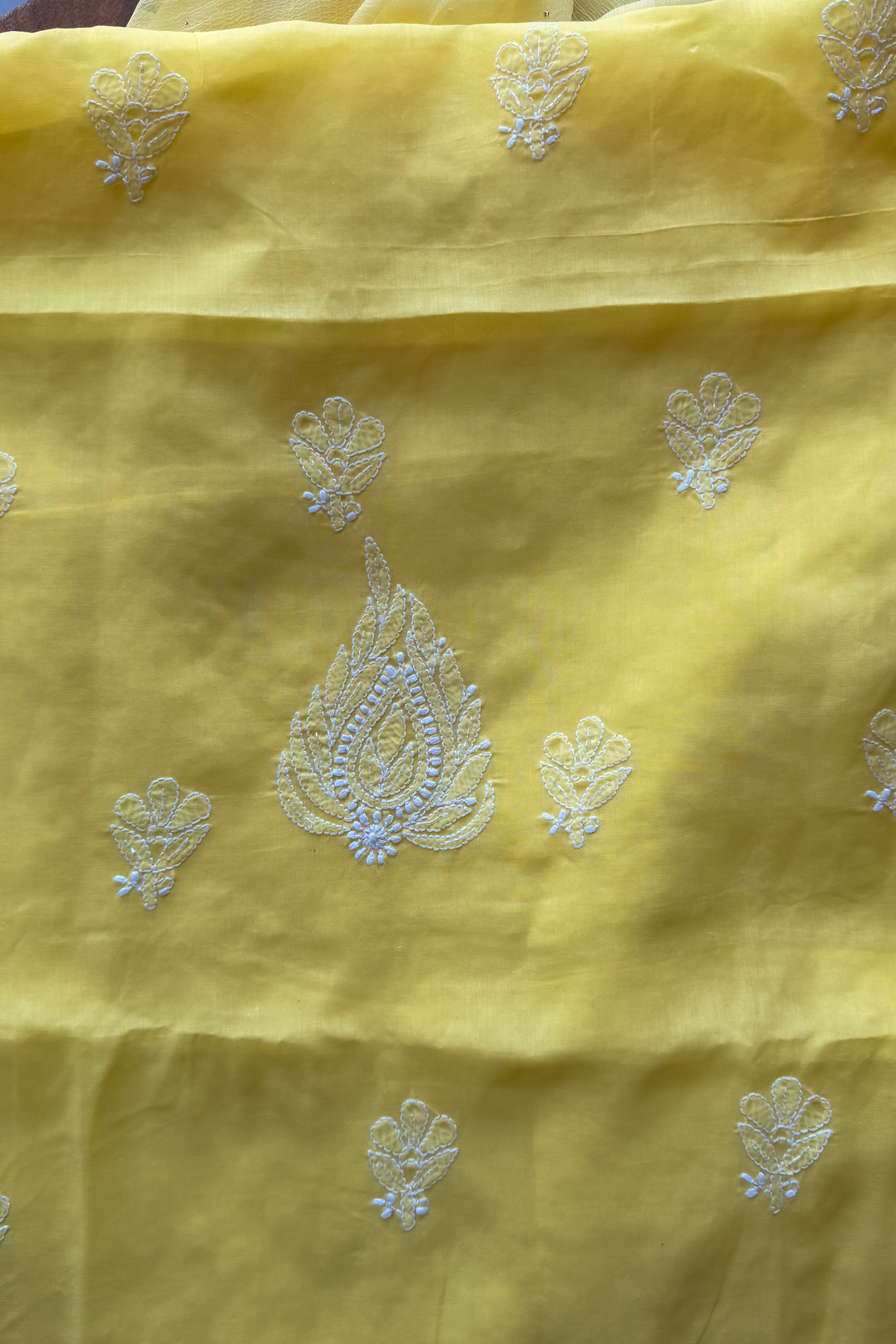 Arsh Handcrafted Yellow Cotton Unstitched Chikankari 3pc Suit - arshchikan