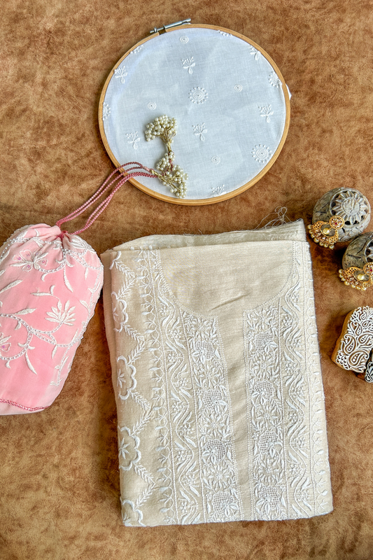 Arsh Handcrafted Pure Moonga Silk Kurti and Dupatta set.