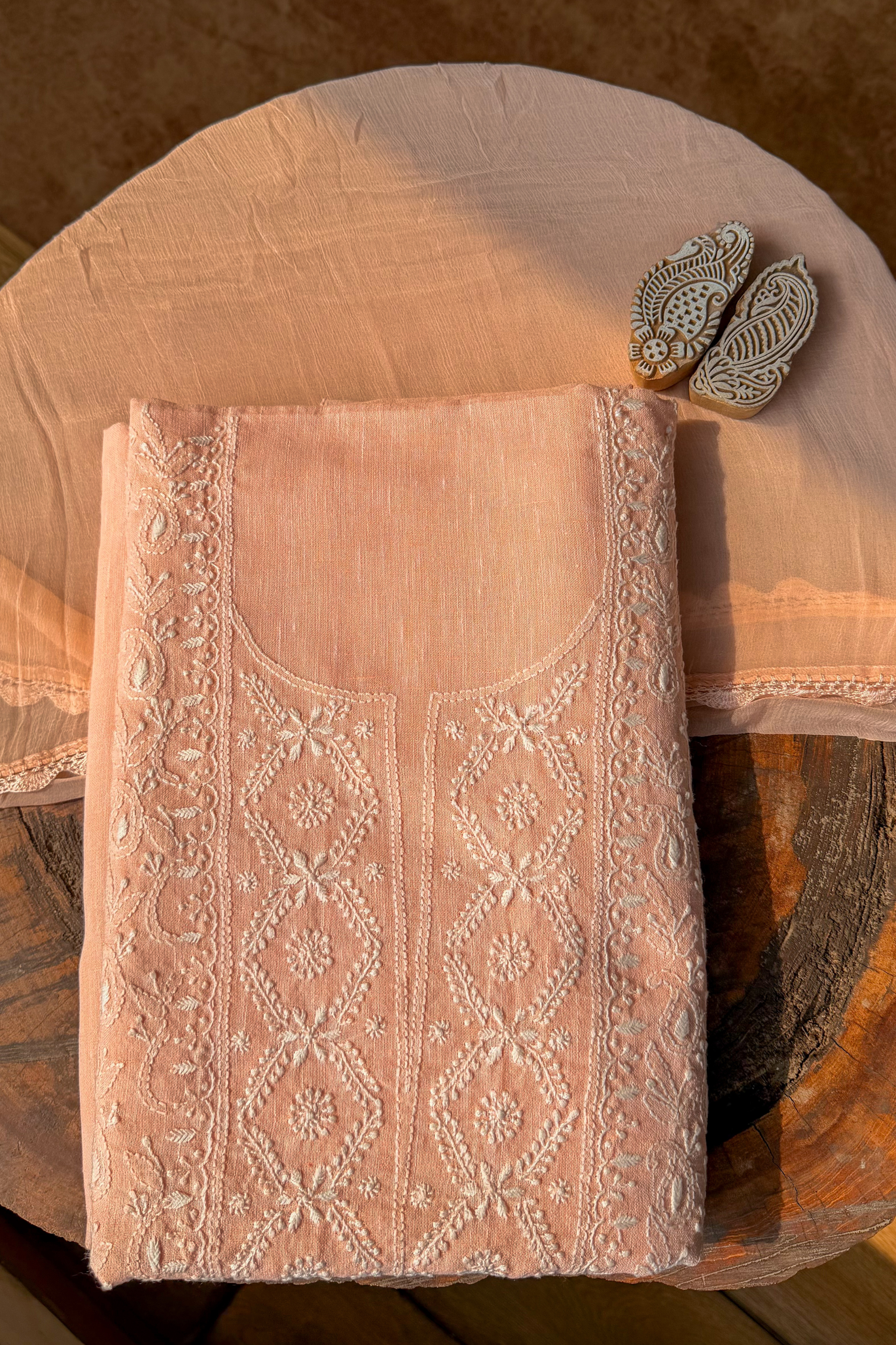 Arsh Handcrafted Cotton Linen Unstitched Chikankari 3pc Suit Set - arshchikan