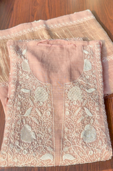 Arsh Handcrafted Mul Chanderi Kurti and Dupatta Semi Stitched Set