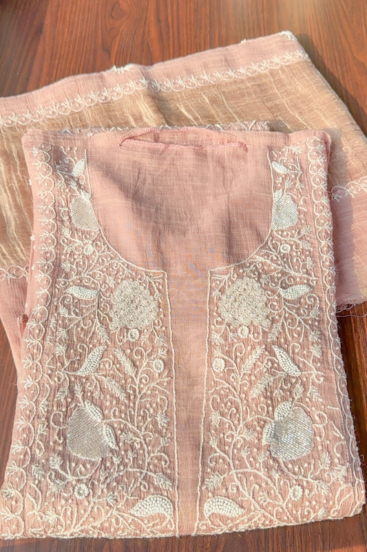 Arsh Handcrafted Mul Chanderi Kurti and Dupatta Semi Stitched Set