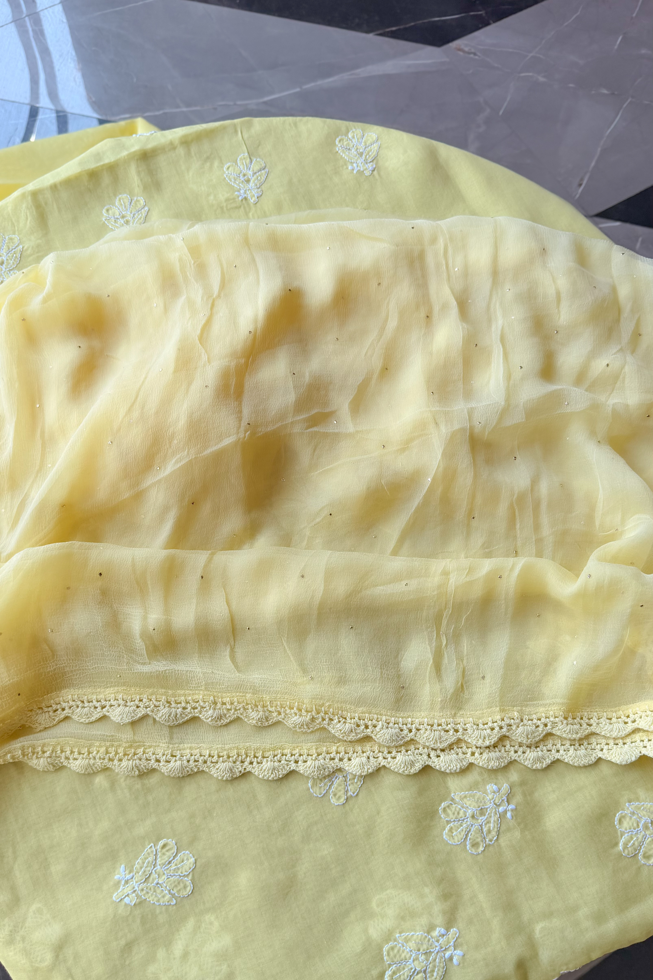 Arsh Handcrafted Yellow Cotton Unstitched Chikankari 3pc Suit - arshchikan