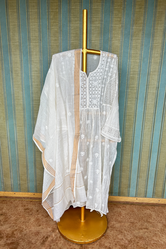 Arsh Handcrafted Pure Mul Chanderi Kurti and Dupatta Semi Stitched Set