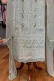 Arsh Handcrafted Pista Green Cotton Unstitched Chikankari 3pc Suit Set