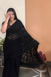 Arsh Handcrafted Georgette All Over Chikan Black Embroidered Saree - arshchikan