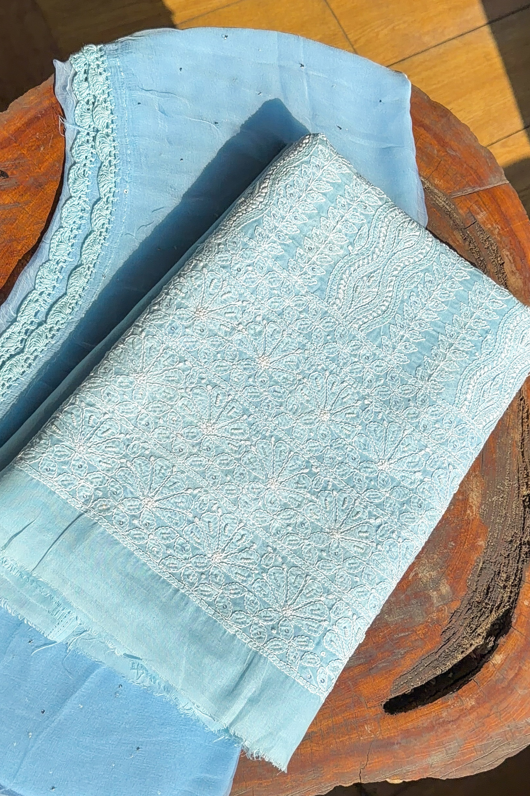 Arsh Handcrafted Blue Cotton Unstitched Chikankari 3pc Suit - arshchikan