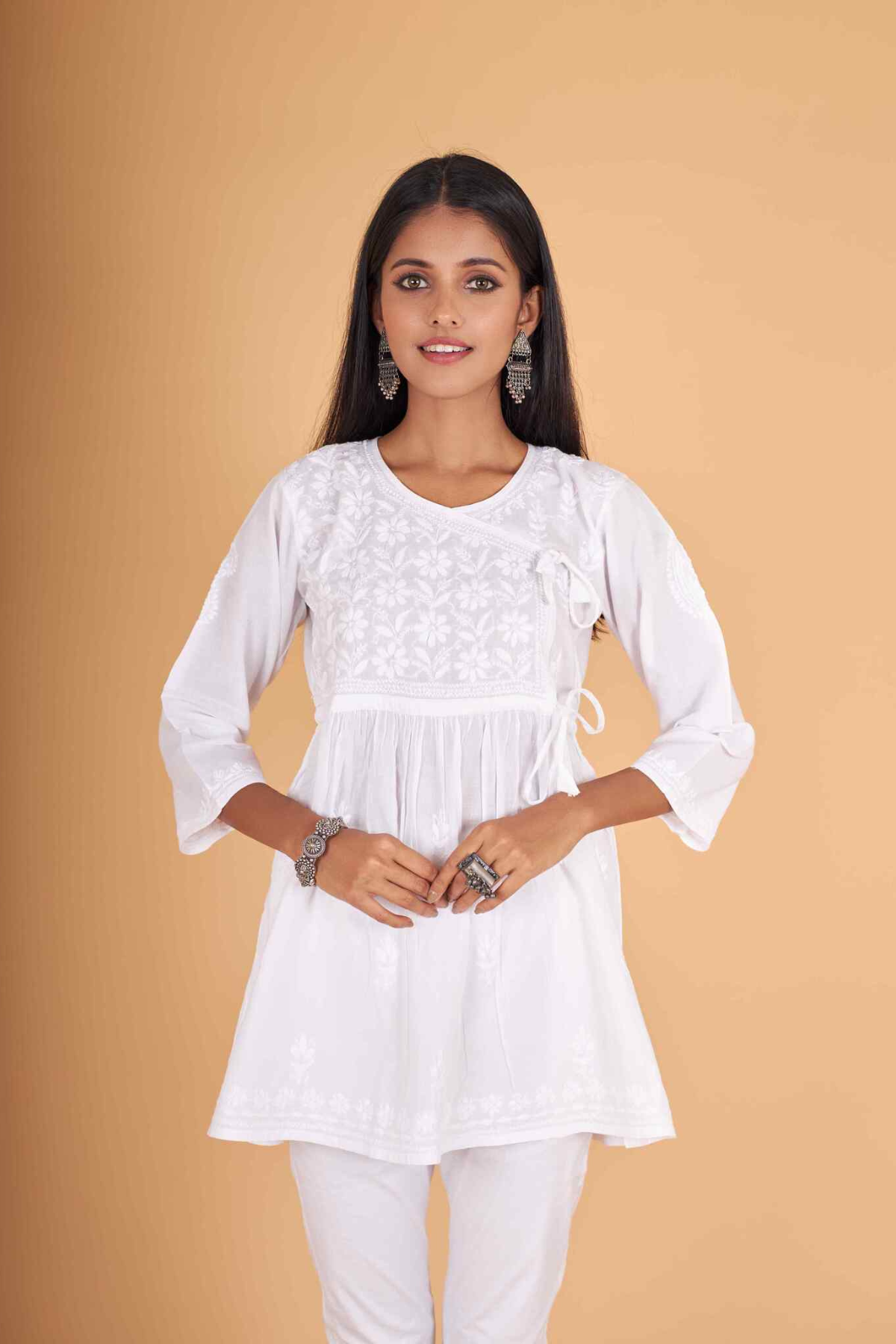 Arsh Handcrafted Pure Cotton Short Angarkha Chikan Top - arshchikan