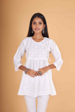 Arsh Handcrafted Pure Cotton Short Angarkha Chikan Top - arshchikan
