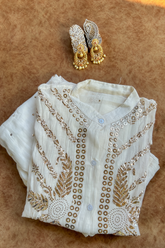 Arsh Handcrafted Mul Chanderi Mukesh Chikankari Semi Stiched Coord Set