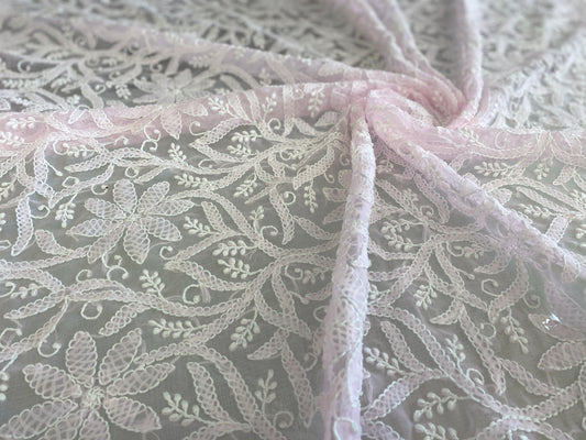 Arsh Handcrafted Semi Georgette Chikankari Light Pink Dupatta