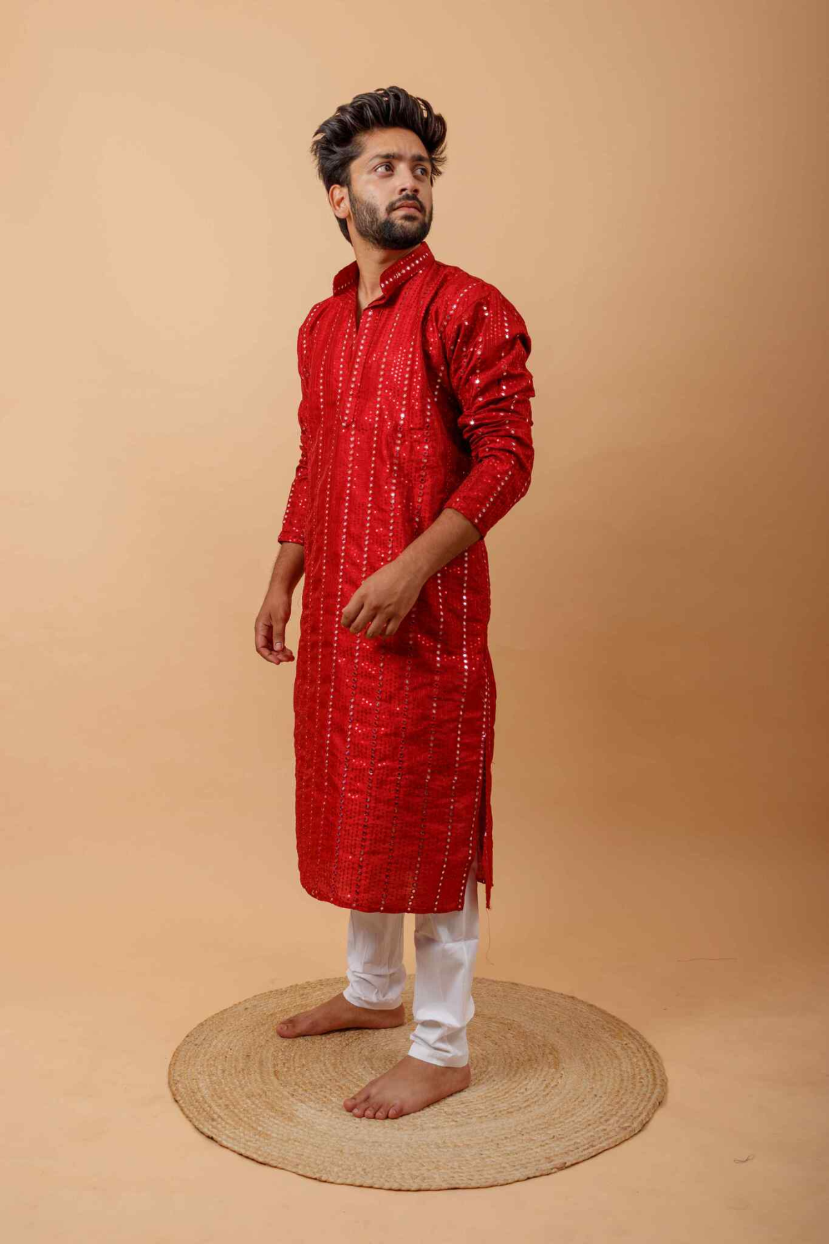 Arsh Maroon Red All Over Embroidered With Mirror Work Men's Kurta - arshchikan