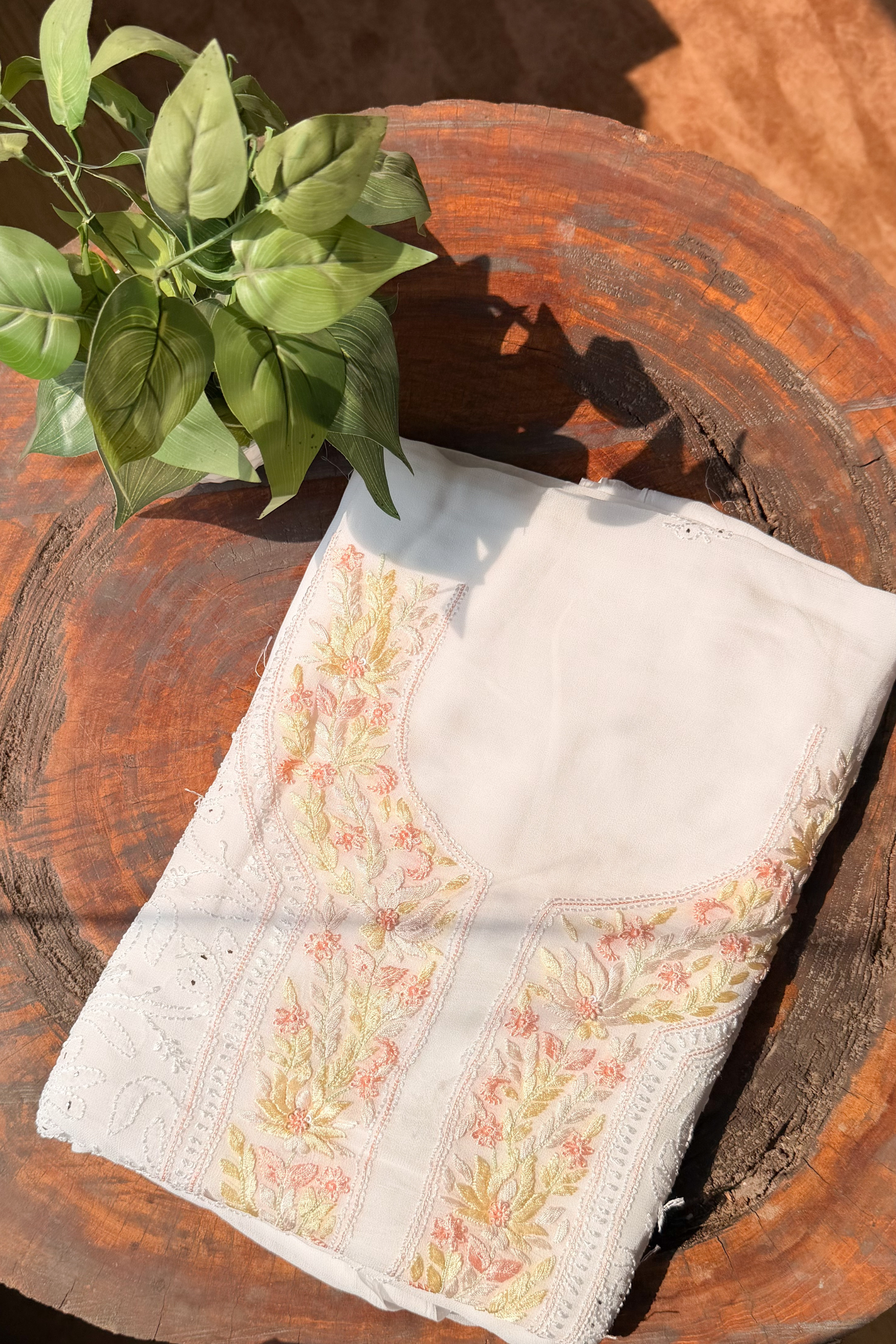 Arsh Handcrafted Parsi Neck Front Jaal Viscose Unstitched Chikankari 3pc Suit - arshchikan