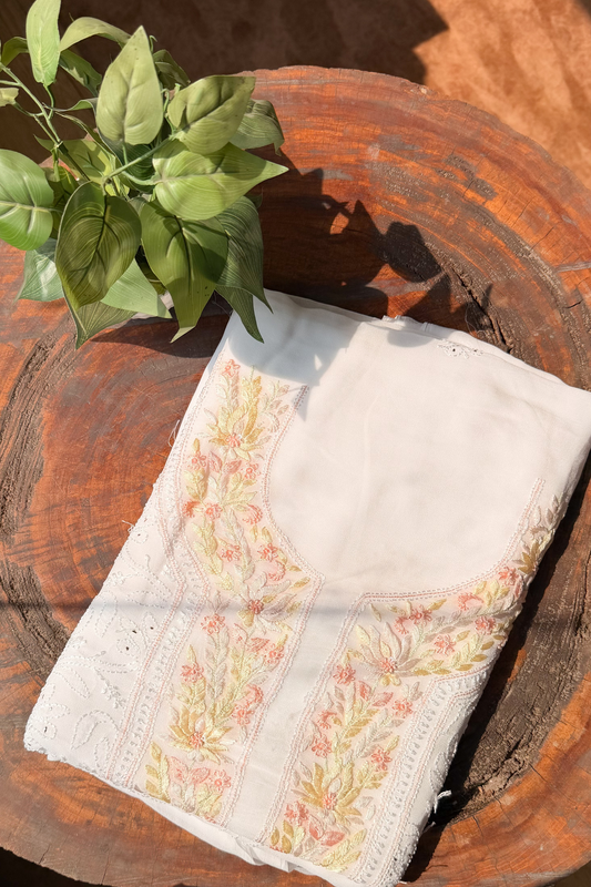 Arsh Handcrafted Parsi Neck Front Jaal Viscose Unstitched Chikankari 3pc Suit - arshchikan