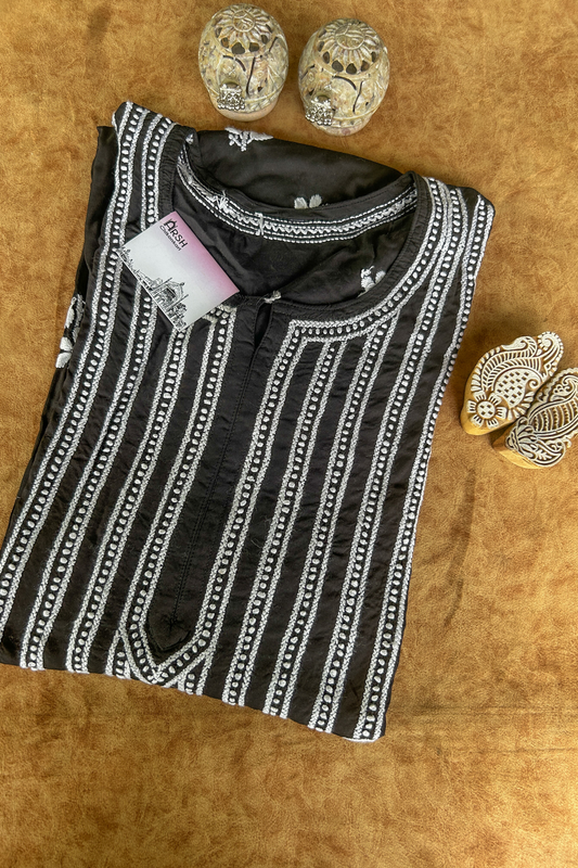 Arsh Handcrafted Black Modal Chikan Kurti