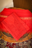 Arsh Hand Embroidered Mul Chanderi Red Chikankari 3pc Suit Set