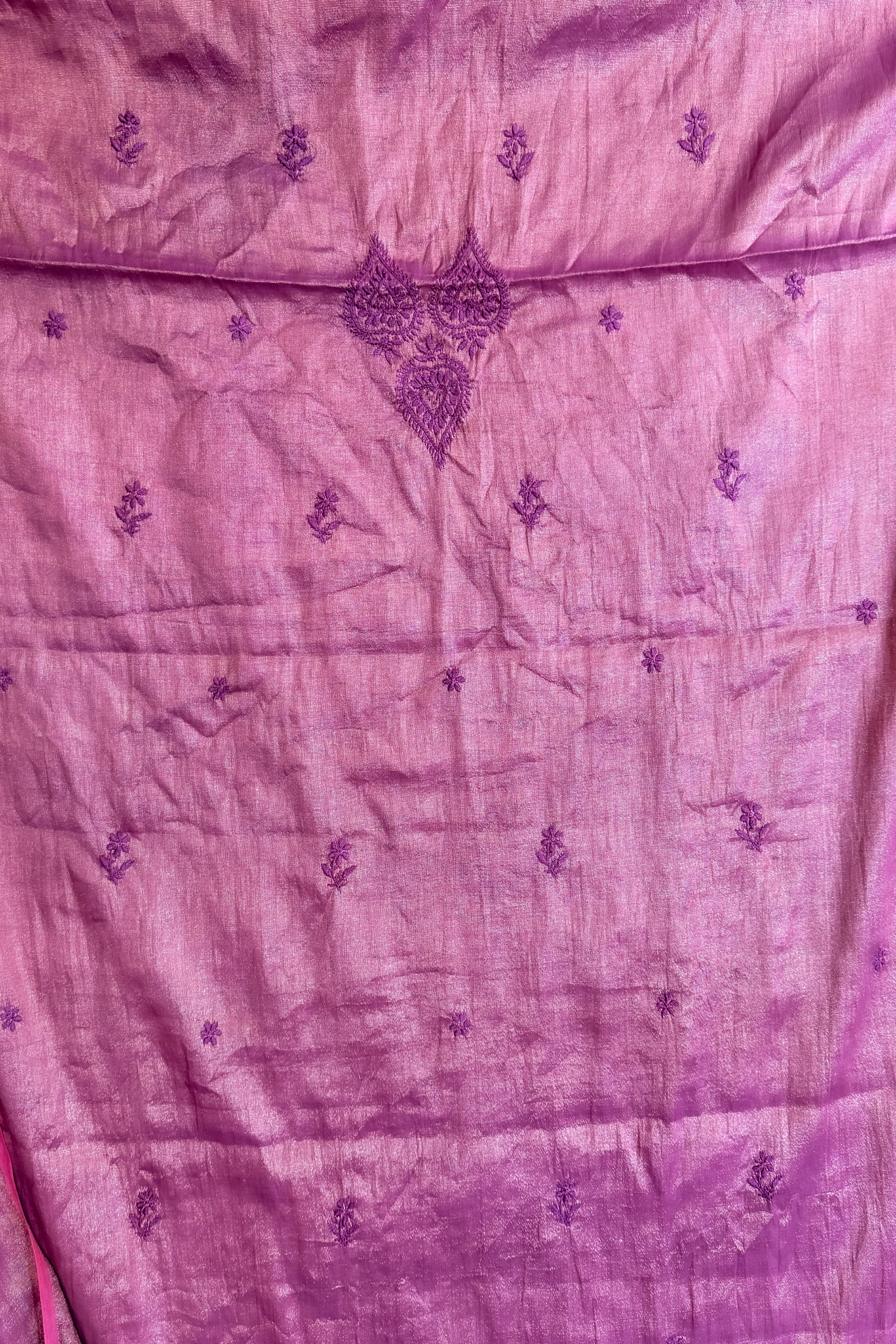 Arsh Handcrafted Tissue Chanderi Kurti and Dupatta Chikankari Set - arshchikan
