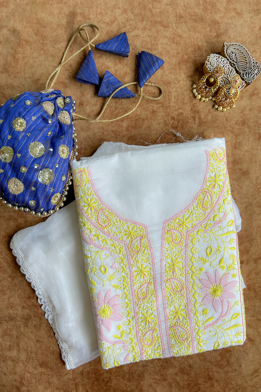 Arsh Hand Embroidered Pure Cotton Unstitched Chikan Suit