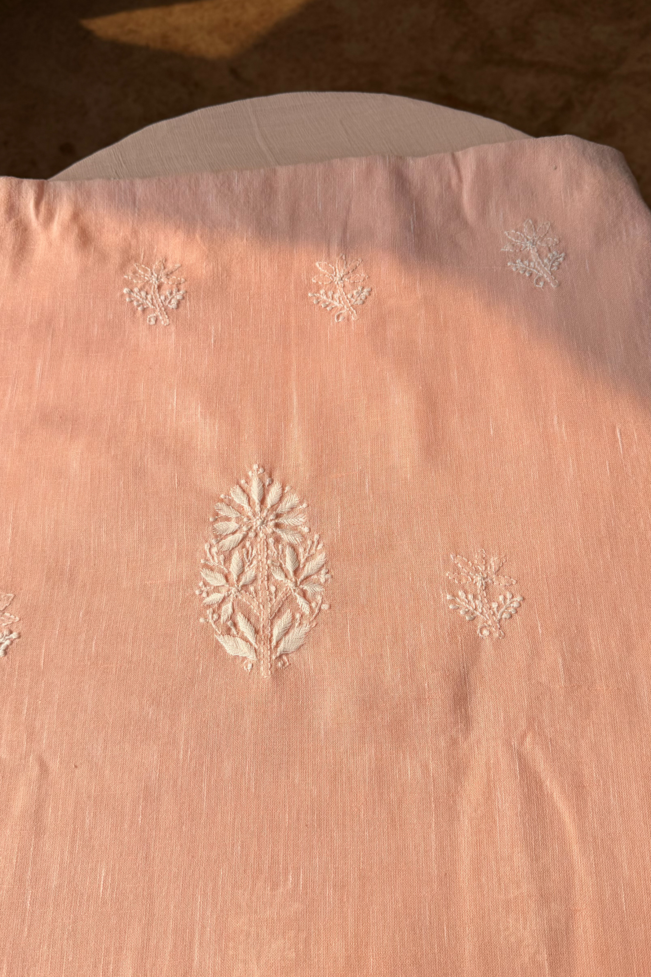 Arsh Handcrafted Cotton Linen Unstitched Chikankari 3pc Suit Set - arshchikan