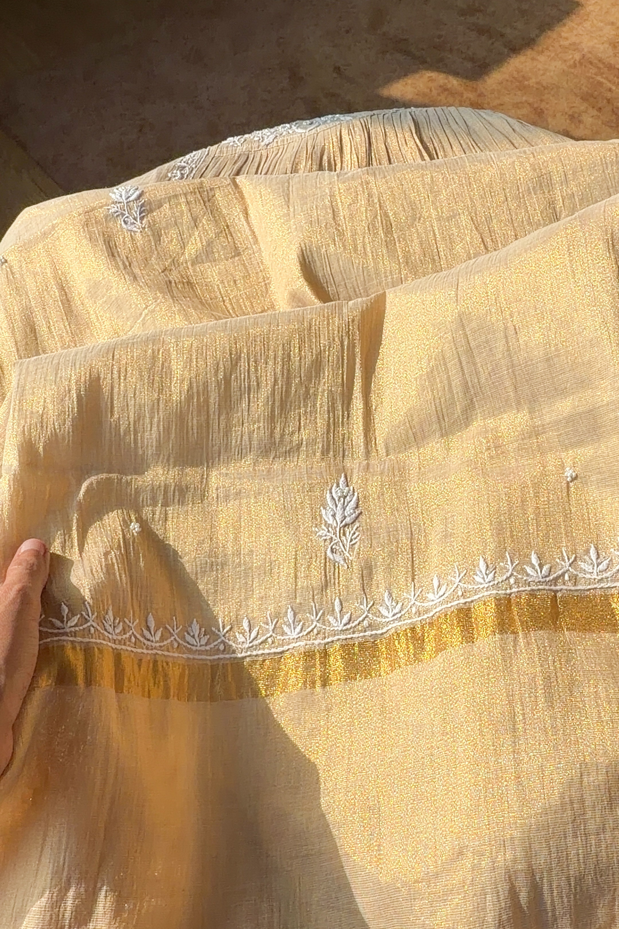 Arsh Handcrafted Mul Chanderi Kurti and Dupatta Semi Stitched Set - arshchikan