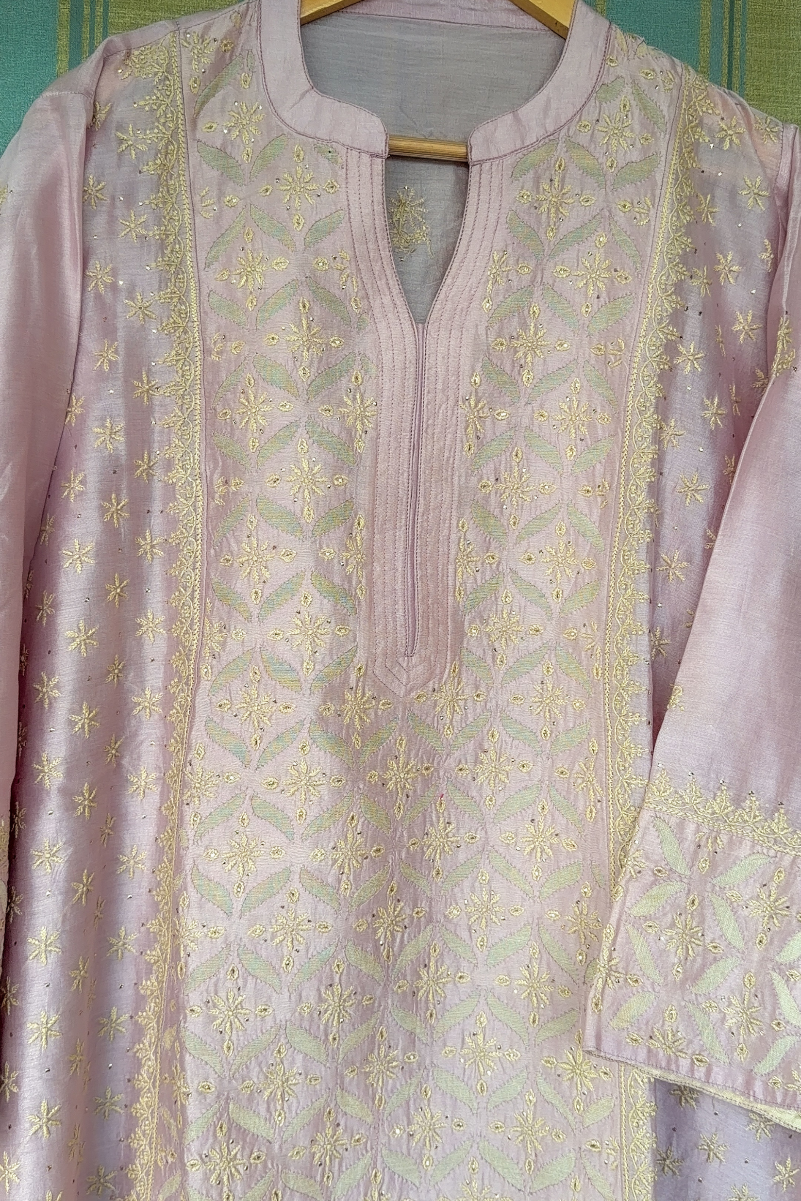 Arsh Handcrafted Chanderi Cutwork Semi-Stitched Chikankari Kurti and Dupatta set - arshchikan