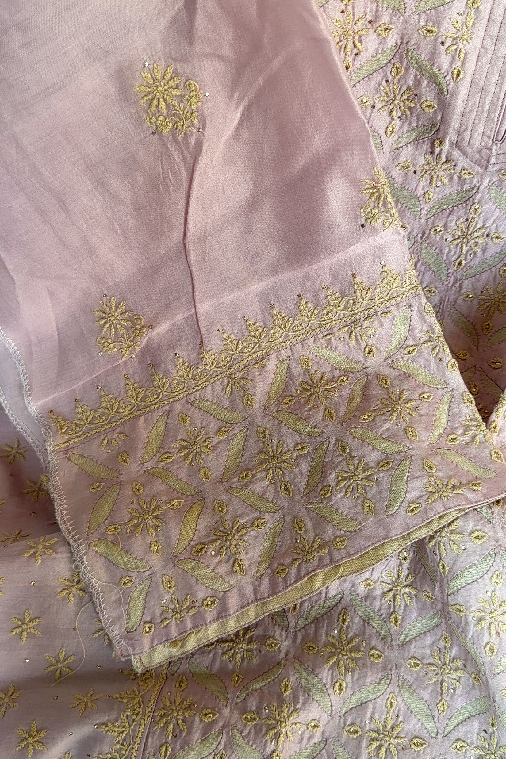 Arsh Handcrafted Chanderi Cutwork Semi-Stitched Chikankari Kurti and Dupatta set - arshchikan