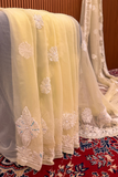 Arsh Handcrafted Georgette All Over Chikan Lemon Yellow Embroidered Saree