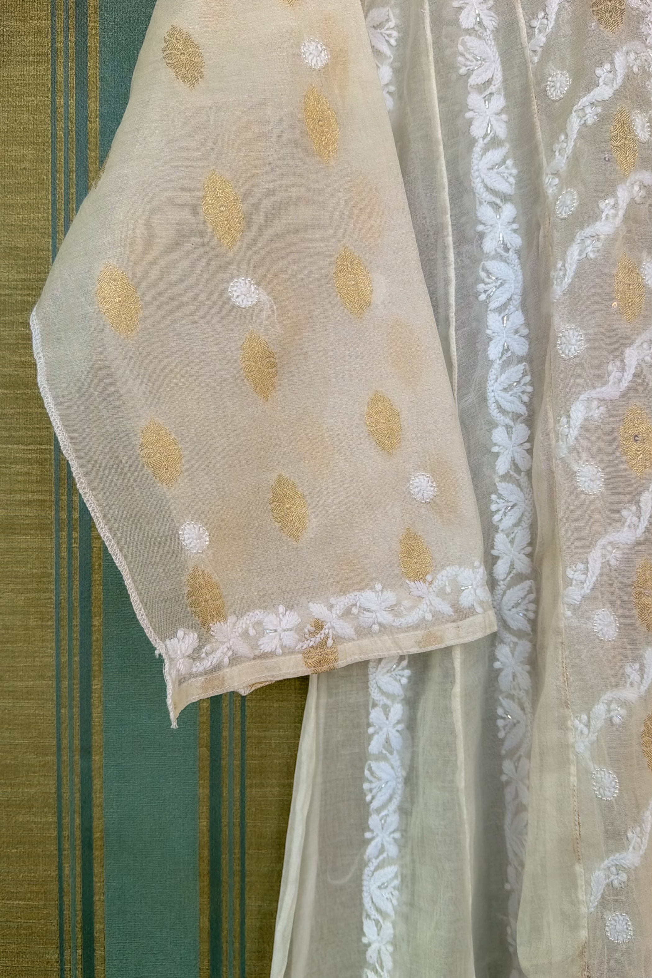 Arsh Handcrafted Pure Mul Chanderi Kurti and Dupatta Semi Stitched Set - arshchikan