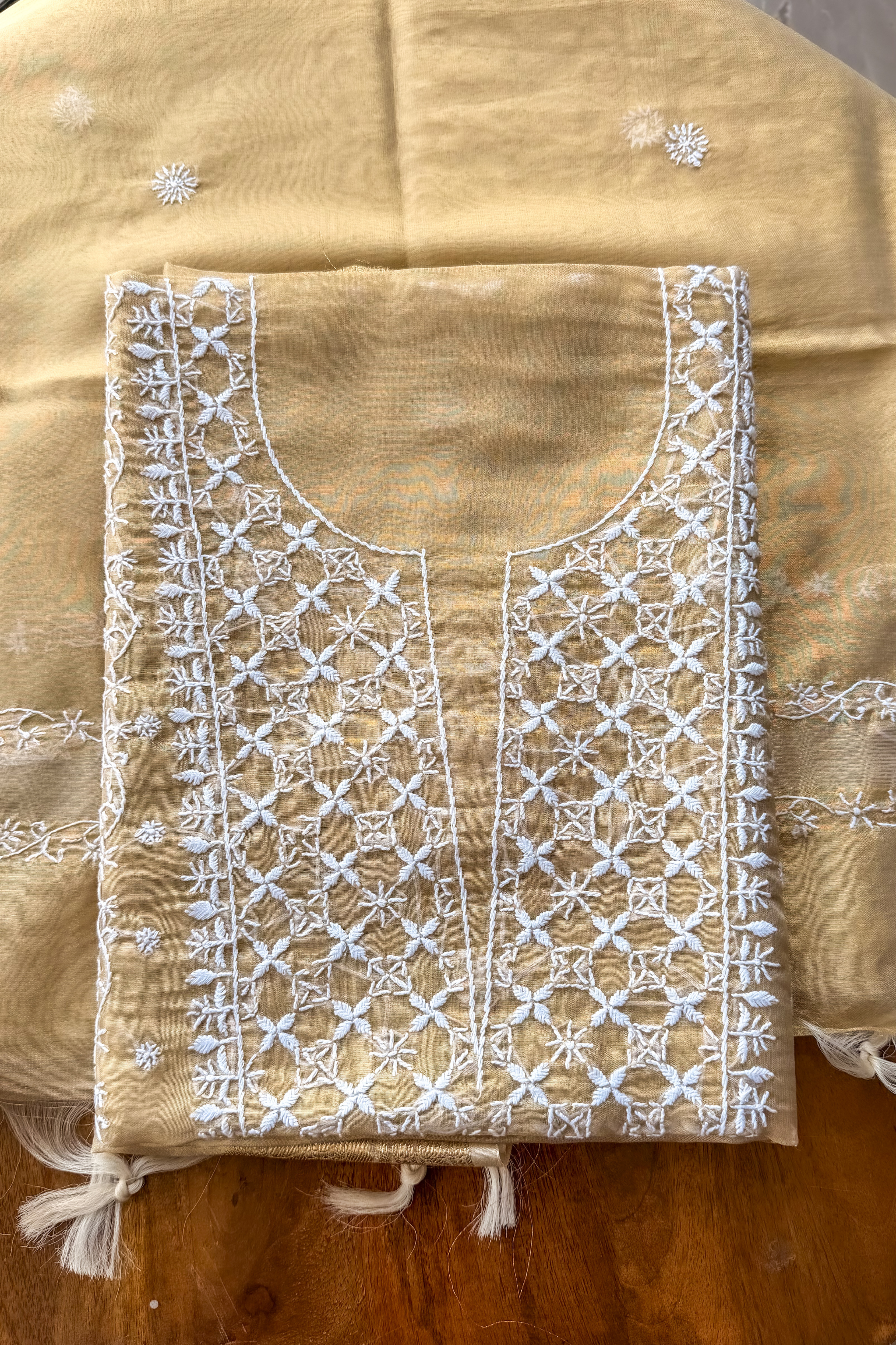 Arsh Handcrafted Pure Tissue Organza Kurti and Dupatta set. - arshchikan