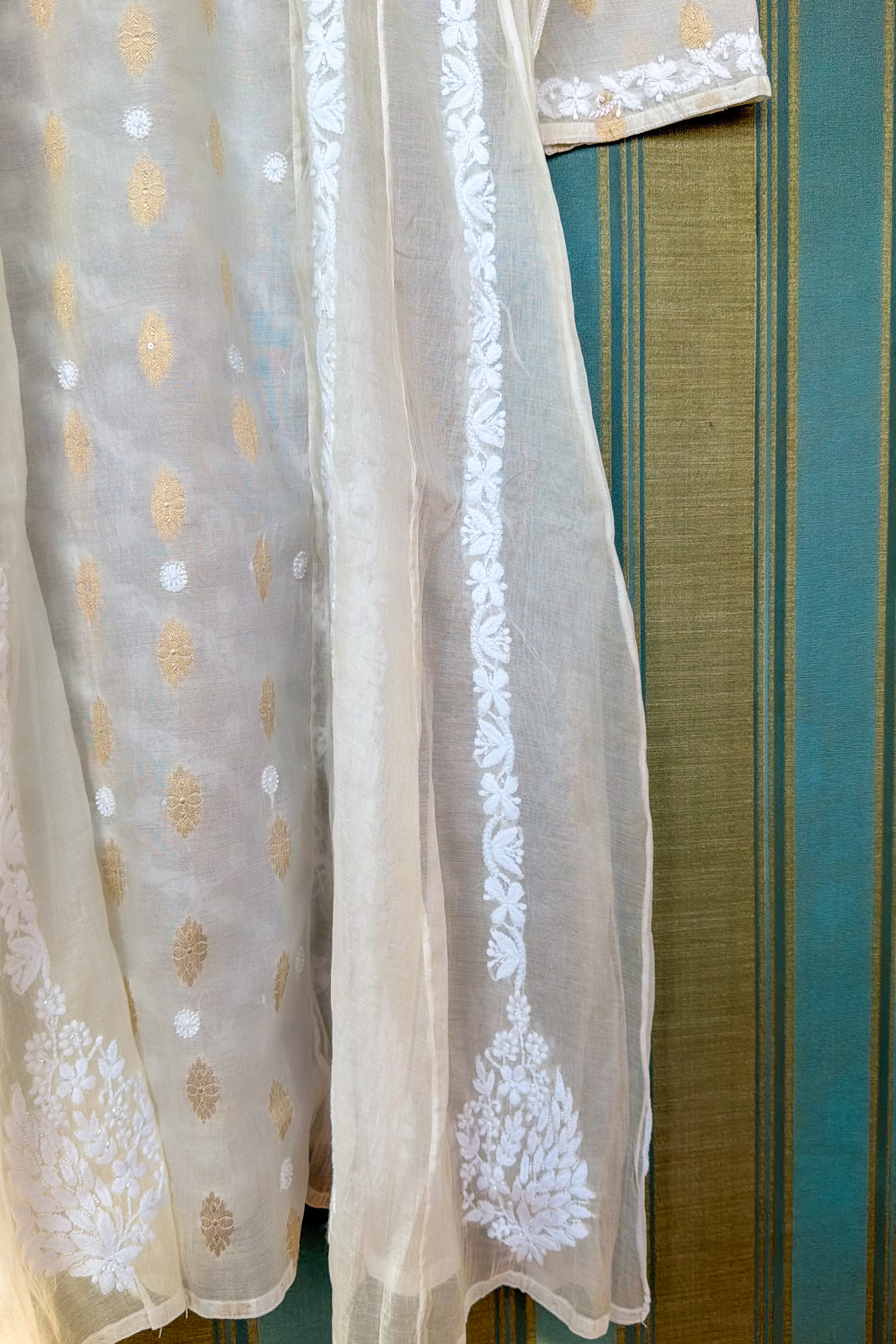 Arsh Handcrafted Pure Mul Chanderi Kurti and Dupatta Semi Stitched Set - arshchikan