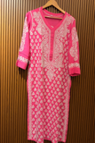Arsh Handcrafted Hot Pink Chikankari Modal Kurti