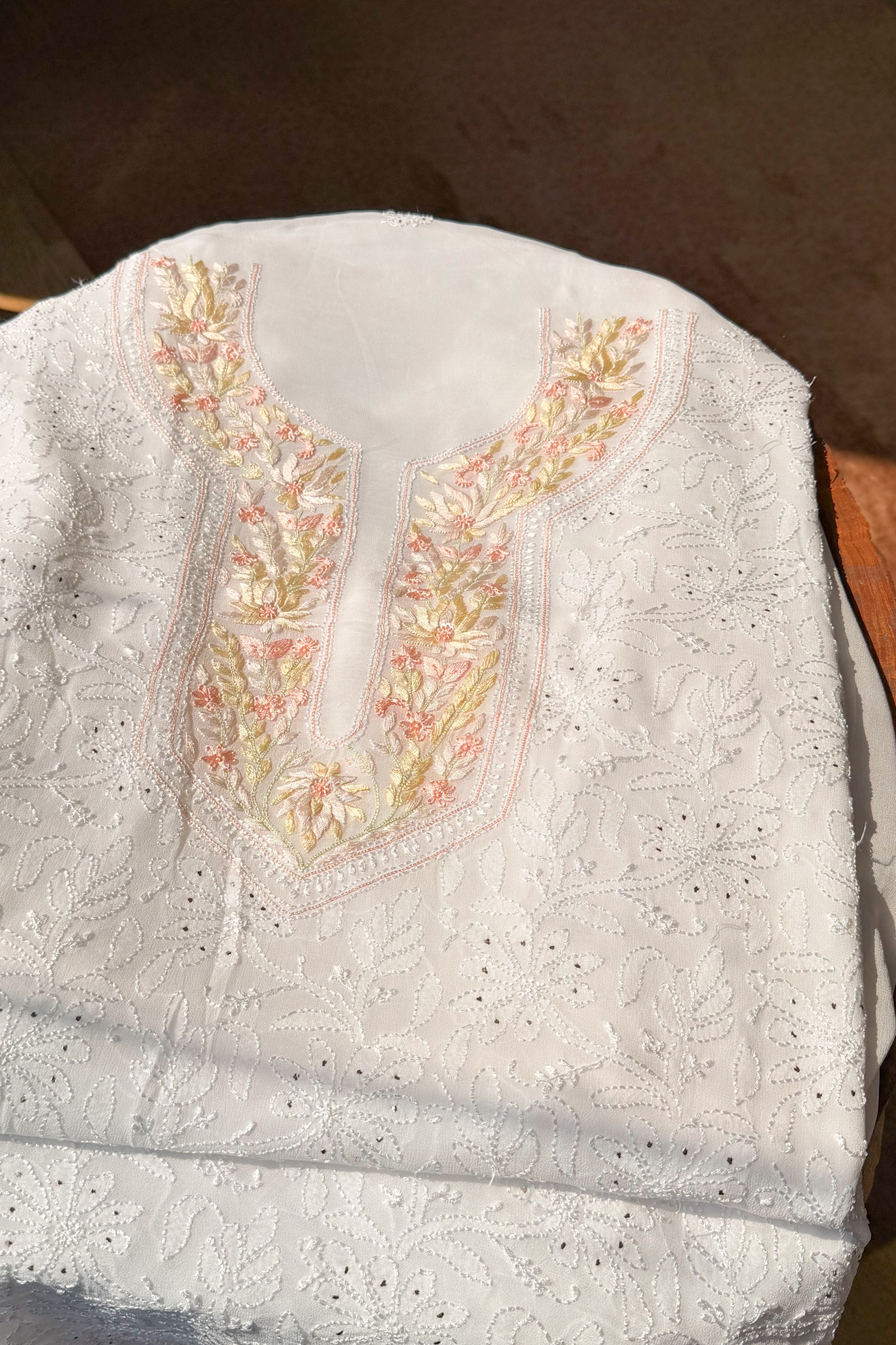 Arsh Handcrafted Parsi Neck Front Jaal Viscose Unstitched Chikankari 3pc Suit - arshchikan
