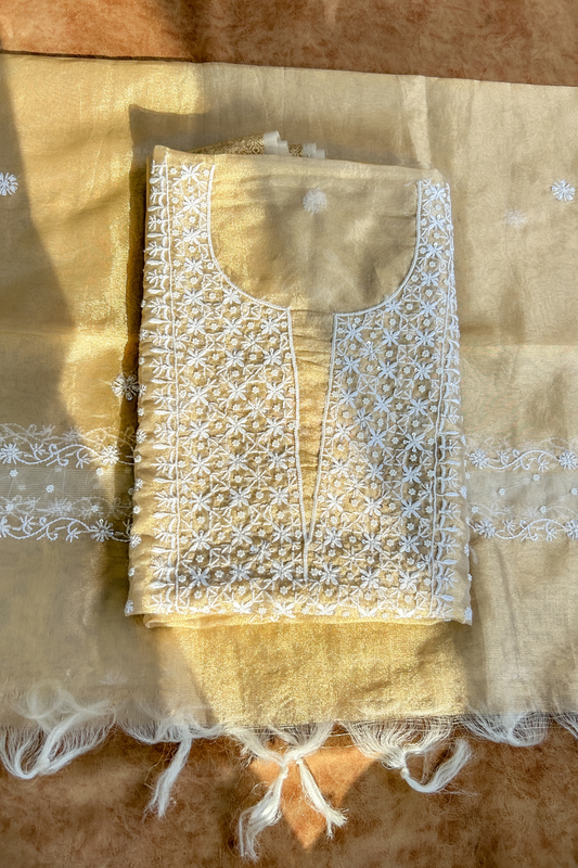 Arsh Handcrafted Pure Tissue Organza Kurti and Dupatta set.