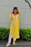 Arsh Handcrafted Yellow Salab Cotton Chikankari Kurti