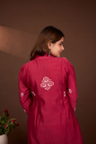 Arsh Handcrafted Chanderi Silk Red Colour Chikankari Semi Stiched Coord Set