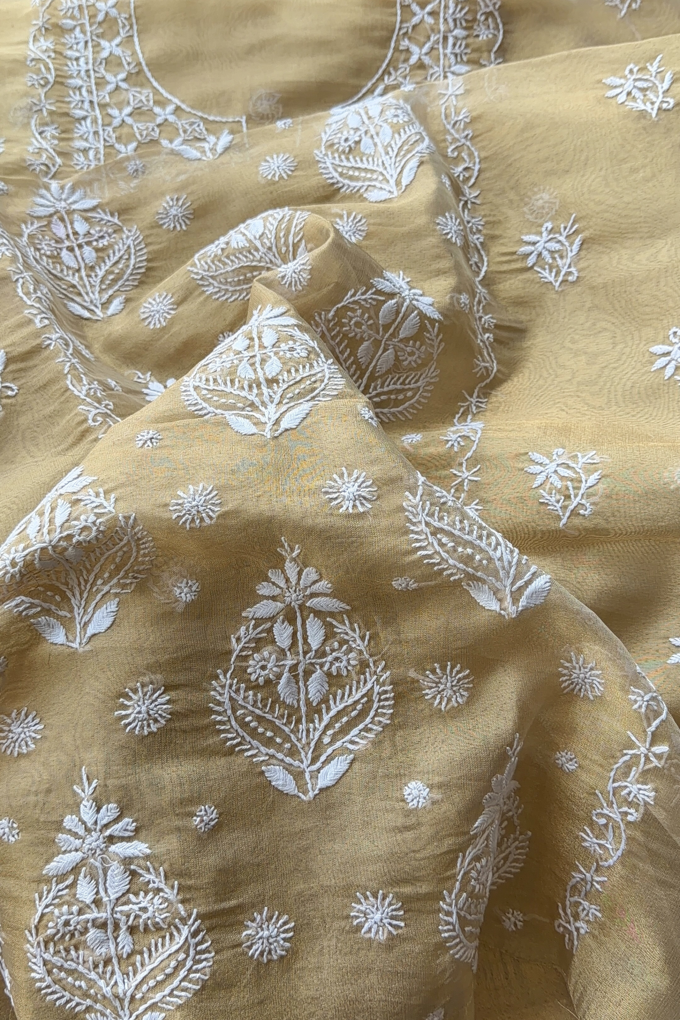 Arsh Handcrafted Pure Tissue Organza Kurti and Dupatta set. - arshchikan