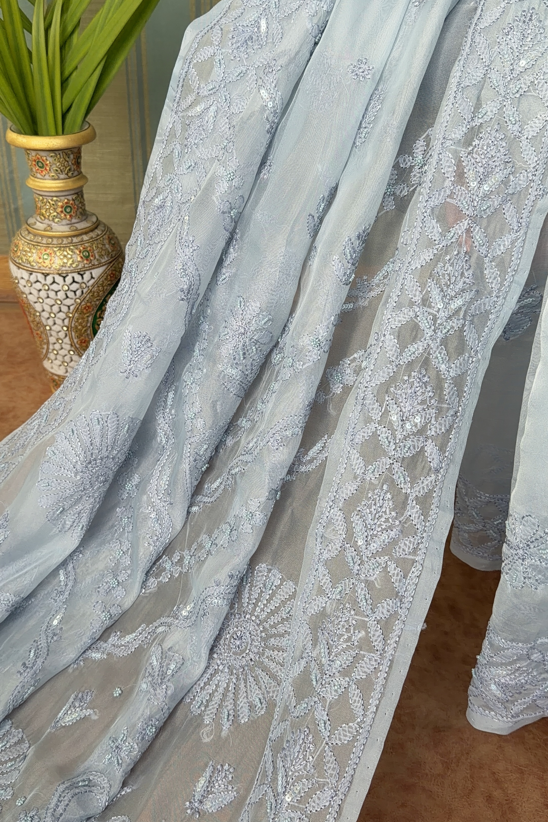 Arsh Handcrafted Organza Chikankari Fancy Saree - arshchikan