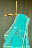 Arsh Handcrafted Semi Georgette Heavy Palla Turquoise Chikan Embroidered Saree - arshchikan
