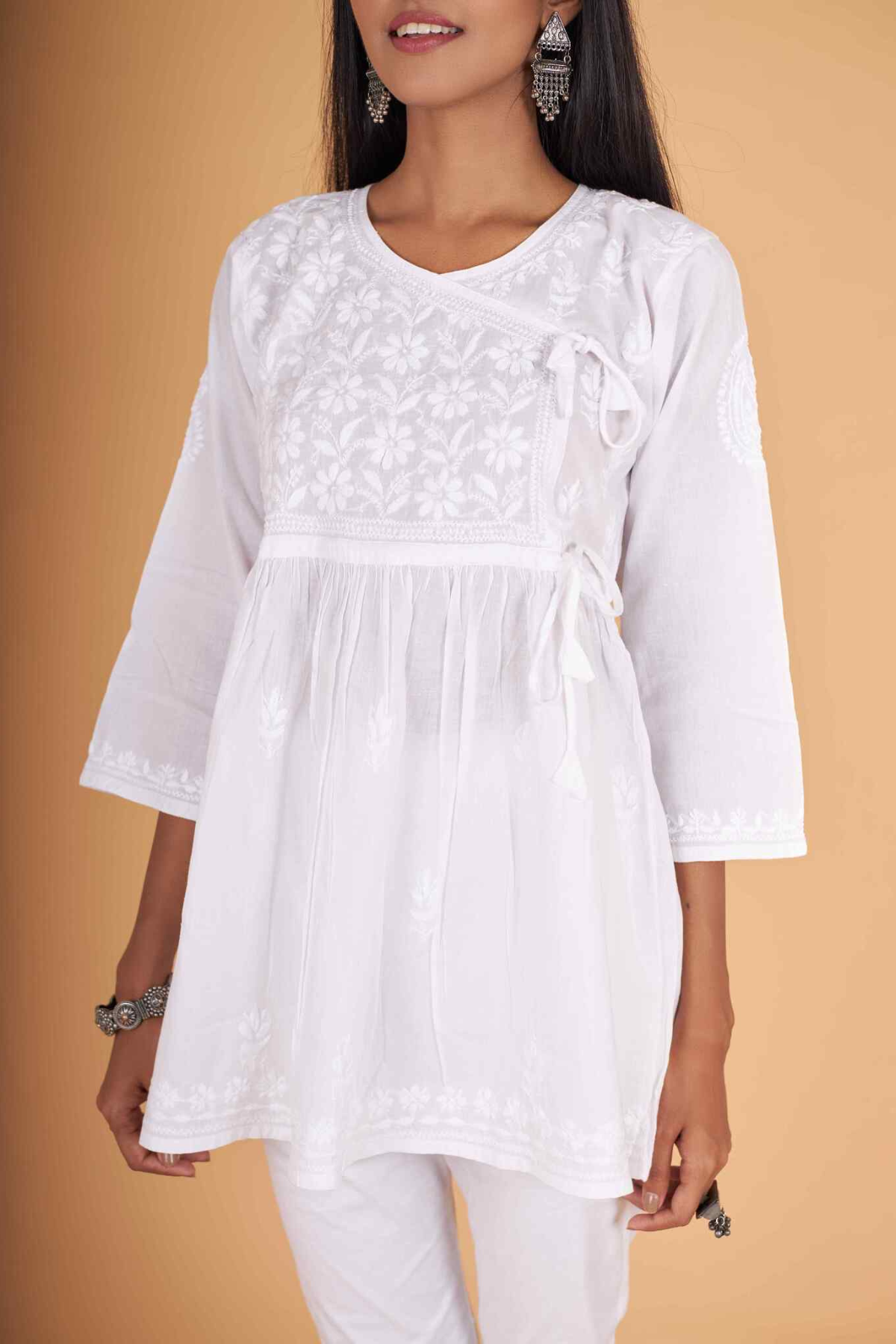 Arsh Handcrafted Pure Cotton Short Angarkha Chikan Top - arshchikan