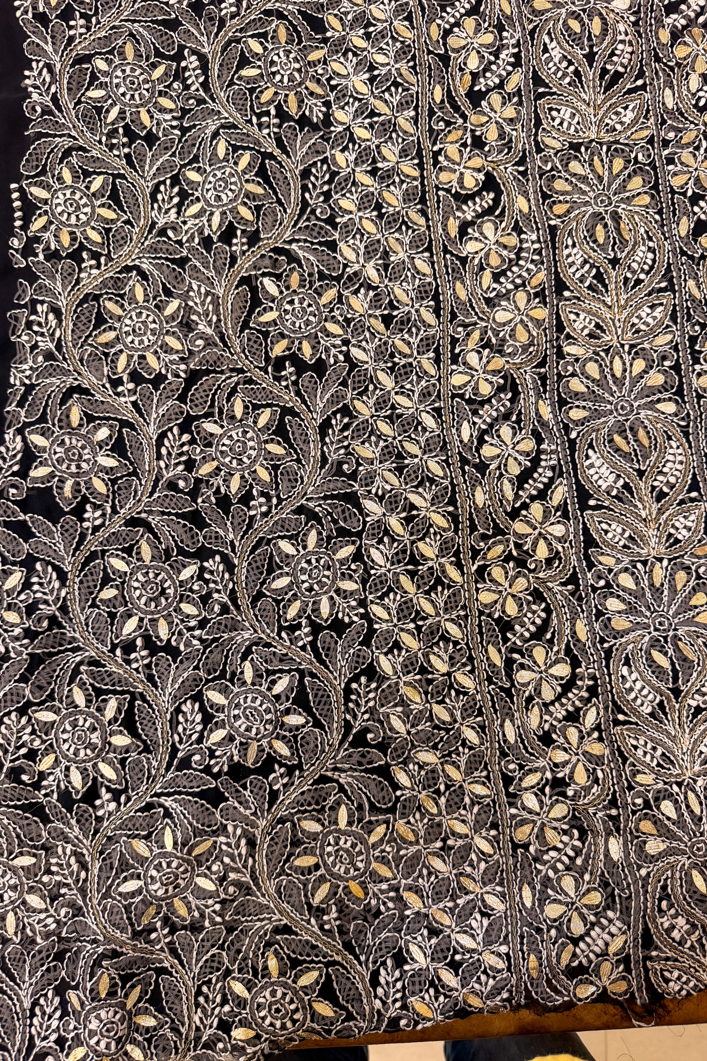 Arsh Handcrafted Black Semi Georgette Unstitched Gota Patti Chikankari 3pc Suit - arshchikan