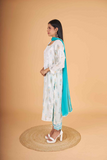 Arsh Handcrafted MulMul Cotton 3pc Kurti, Pant and Dupatta Chikankari Set - arshchikan