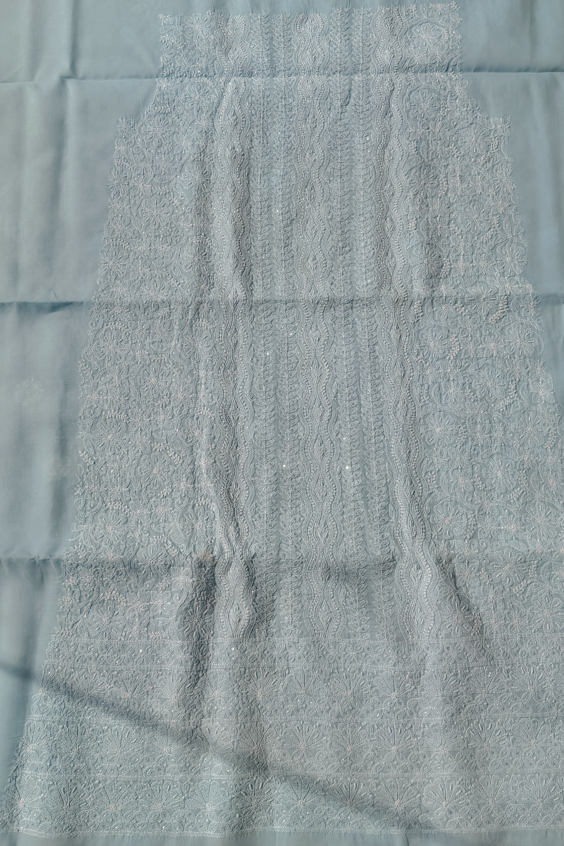 Arsh Handcrafted Blue Cotton Unstitched Chikankari 3pc Suit - arshchikan