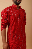 Arsh Maroon Red All Over Embroidered With Mirror Work Men's Kurta - arshchikan
