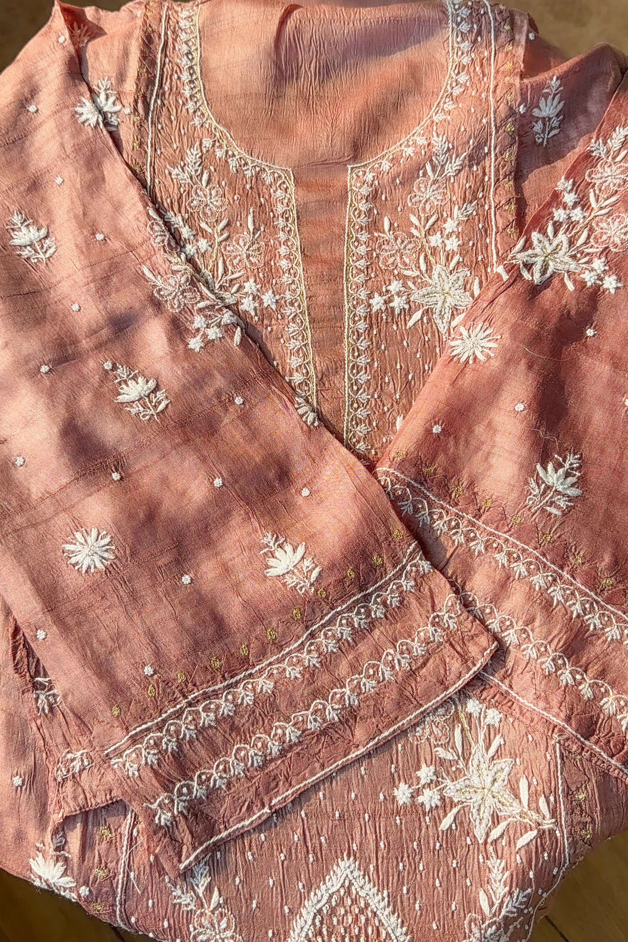 Arsh Handcrafted Chanderi Silk Kurti and Dupatta Semi Stitched Set - arshchikan